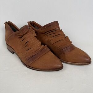 Free People Lost Valley Tan Leather Ankle Booties Side Zip Women 36 / 5.5 - 6 US
